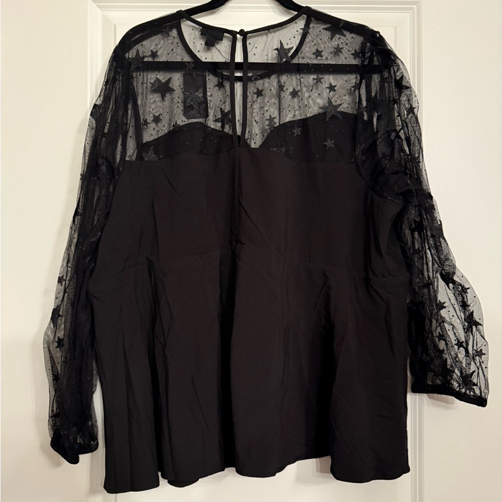 Peplum Stretch Woven Glitter Star Organza Top Torrid Size 4 NWT - Picture 4 of 5